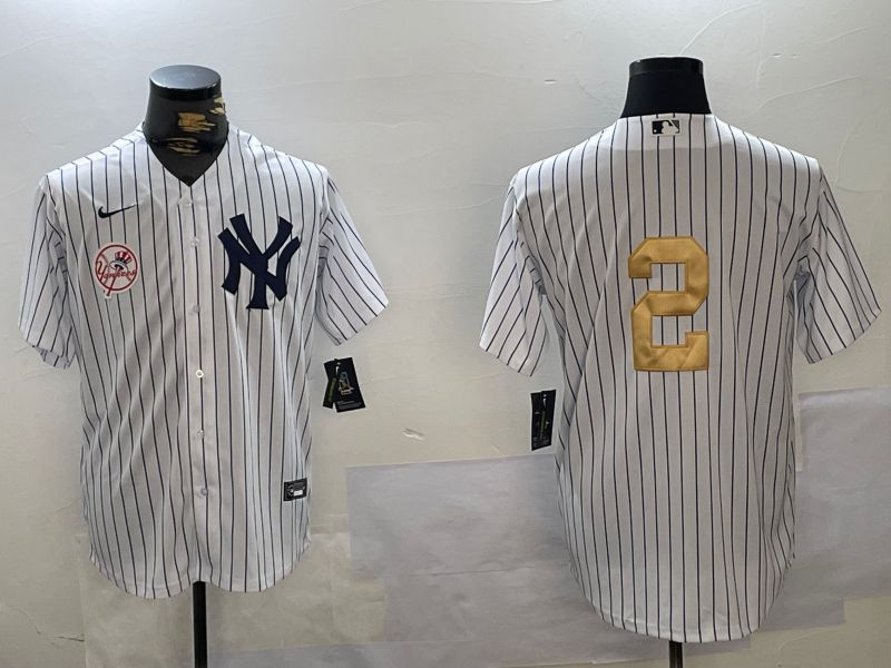 Men New York Yankees #2 Jeter White Stripe Fashion Nike 2024 MLB Jersey style 11